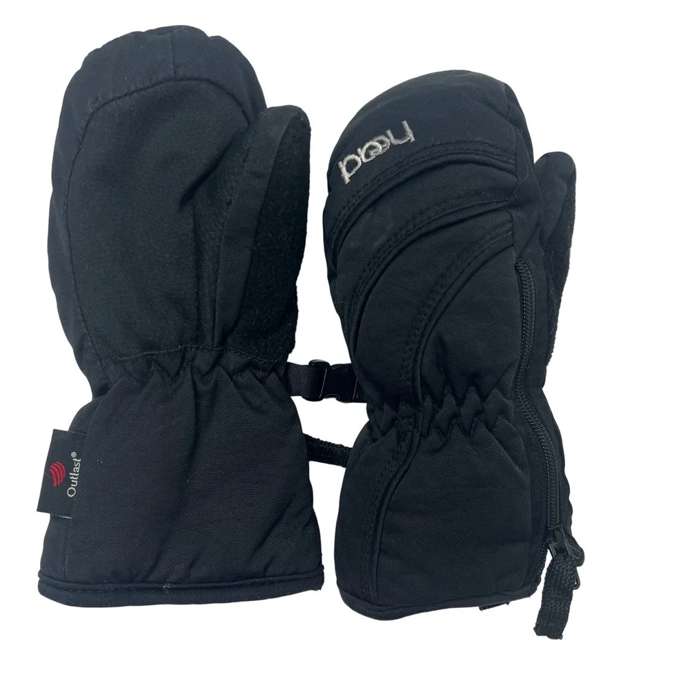 Head Outlast Kids XXS Black Winter‎ Mittens Side Zipper Fleece Lined Thermal